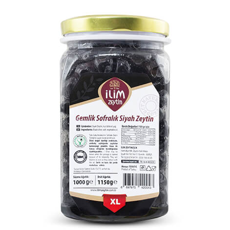 İlim Zeytin Gemlik Sofralık Siyah Zeytin XL 1 Kg Arka